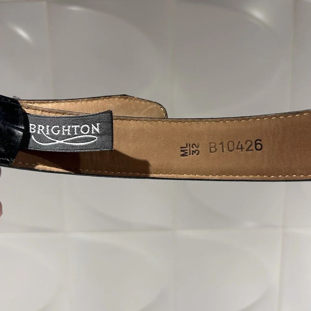 Brighton Classic Leather Belt Black Silver Size ML 32 VIntage Western 90s Indie